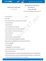 Đê kiểm tra ôn tập HK1 môn Sinh 11 năm 2019-2020 - Trường THPT Nghĩa Minh có đáp án