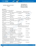 Bộ 5 đề thi HK1 môn Hóa học 12 năm 2021-2022 có đáp án Trường THPT Nguyễn Hữu Cảnh