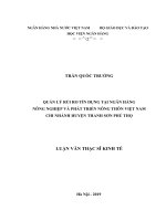 1203 quản lý rủi ro tín dụng tại NH nông nghiệp và phát triển nông thôn việt nam chi nhánh huyện thanh sơn phú thọ luận văn thạc sỹ kinh tế
