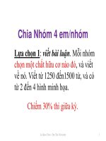 Chia Nhóm em/nhóm Lựa chọn 1: viết luận Mỗi nhóm chọn chất hữu đó
