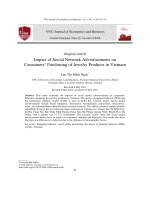 Tác động của quảng cáo mạng xã hội tới hành vi mua sắm của người tiêu dùng đối với sản phẩm trang sức tại Việt Nam = Impact of Social Network Advertisements on Consumers’ Purchasing of Jewelry Products in Vietnam45727