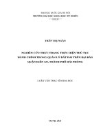 NGHIÊN cứu THỰC TRẠNG THỰC HIỆN THỦ tục HÀNH CHÍNH TRONG QUẢN lý đất ĐAI TRÊN địa bàn QUẬN KIẾN AN, THÀNH PHỐ hải PHÒNG