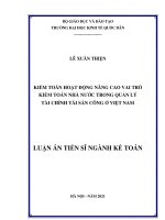 (Luận án tiến sĩ) Kiểm toán hoạt động nâng cao vai trò Kiểm toán nhà nước trong quản lý tài chính, tài sản công ở Việt Nam