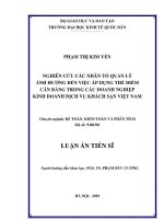 (Luận án tiến sĩ) Nghiên cứu các nhân tố quản lý ảnh hưởng đến việc áp dụng thẻ điểm cân bằng trong các doanh nghiệp kinh doanh dịch vụ khách sạn Việt Nam