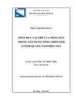 (luận văn thạc sĩ) phát huy vai trò của nông dân trong xây dựng nông thôn mới ở tỉnh quảng nam hiện nay  