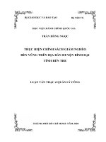 (LUẬN văn THẠC sĩ) thực hiện chính sách giảm nghèo bền vững trên địa bàn huyện bình đại, tỉnh bến tre 