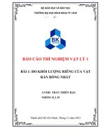 BÁO cáo THÍ NGHIỆM vật lý 1 bài 1 đo KHỐI LƯỢNG RIÊNG của vật rắn ĐỒNG NHẤT 