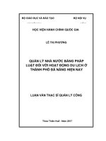 (LUẬN văn THẠC sĩ) luận văn thạc sĩ QUẢN lý NHÀ nước BẰNG PHÁP LUẬT đối với HOẠT ĐỘNG DU LỊCH ở THÀNH PHỐ đà NẴNG HIỆN NAY 