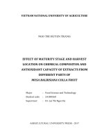 (LUẬN văn THẠC sĩ) effect of maturity stage and harvest location on chemical compositon and antioxidant capacity of extracts from different parts of musa balbisiana colla fruit 