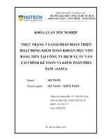 (LUẬN văn THẠC sĩ) thực trạng và giải pháp hoàn thiện hoạt động kiểm toán khoản mục vốn bằng tiền tại công ty dịch vụ tư vấn tài chính kế toán và kiểm toán phía nam (aascs)​ 