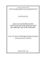 (LUẬN văn THẠC sĩ) quản lý chi thường xuyên ngân sách nhà nước bằng dự toán qua kho bạc nhà nước vĩnh phúc 