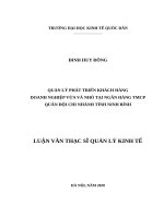 Luận văn thạc sỹ - Quản lý phát triển khách hàng Doanh nghiệp vừa và nhỏ tại Ngân hàng TMCP Quân đội chi nhánh tỉnh Ninh Bình