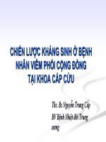 CHIẾN LƯỢC KHÁNG SINH Ở BỆNH NHÂN VIÊM PHỔI CỘNG ĐỒNG TẠI KHOA CẤP CỨU. Ths. Bs Nguyễn Trung Cấp BV Bệnh Nhiệt đới Trung ương