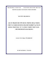 (LUẬN văn THẠC sĩ) quản trị rủi ro tín dụng trong hoạt động cho vay khách hàng doanh nghiệp tại ngân hàng TMCP đầu tư và phát triển việt nam   chi nhánh sở giao dịch 2 