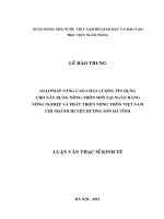436 Giải pháp nâng cao chất lượng tín dụng cho xây dựng nông thôn mới tại Ngân hàng Nông nghiệp và Phát triển nông thôn Việt Nam chi nhánh huyện Hương Sơn Hà Tĩnh,Luận văn Thạc sỹ Kinh tế