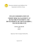 127 Credit risk management at bank for investment and development of Vietnam (BIDV) - Thanh Do Branch,Master''''s Thesis