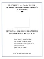 TIỂU LUẬN cá NHÂN KHÔNG THUYẾT TRÌNH môn QUẢN TRỊ KINH DOANH QUỐC tế 