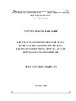 015 Các nhân tố ảnh hưởng đến chất lượng kiểm toán độc lập báo cáo tài chính các doanh nghiệp trong lĩnh vực xây lắp trên địa bàn thành phố Hà Nội,Luận văn Thạc sỹ Kinh tế