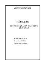 TIỂU LUẬN học PHẦN  QUẢN lý HOẠT ĐỘNG QUẢNG cáo đề tài tổng quan về nghệ thuật quảng cáo ở việt nam và phân tích các lại hình quảng cáo hiện nay 