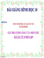 TÍCH VÔ HƯỚNG CỦA HAI VÉC TƠ VÀ ỨNG DỤNGGIÁ TRỊ LƯỢNG GIÁC CỦA MỘT GÓC BẤT KỲ TỪ O0 ĐẾN 1800
