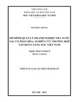 Mô hình quản lý doanh nghiệp nhà nước sau cổ phần hóa: Nghiên cứu trường hợp Tập đoàn Xăng dầu Việt Nam TT