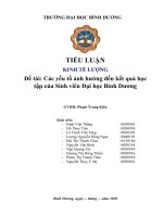 TIỂU LUẬN KINH tế LƯỢNG đề tài các yếu tố ảnh hưởng đến kết quả học tập của sinh viên đại học bình dương 