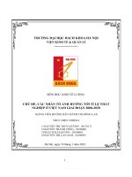 CHỦ đề các NHÂN tố ẢNH HƯỞNG tới tỉ lệ THẤT NGHIỆP ở VIỆT NAM GIAI đoạn 2008 2020 