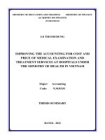 HOÀN THIỆN KẾ TOÁN CHI PHÍ VÀ GIÁ THÀNH DỊCH VỤ KHÁM CHỮA BỆNH TẠI CÁC BỆNH VIỆN TRỰC THUỘC BỘ Y TẾ Ở VIỆT NAM ttta