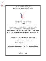 Thực trạng tuân thủ điều trị, chăm sóc của người bệnh đái tháo đường type 2 và một số yếu tố liên quan tại khoa khám bệnh bệnh viện đa khoa tỉnh lạng sơn năm 200 2021 