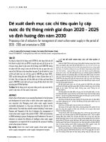 Đề xuất danh mục các chỉ tiêu quản lý cấp nước đô thị thông minh giai đoạn 2020 - 2025 và định hướng đến năm 2030