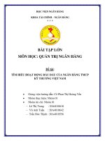 BÀI TẬP LỚN  MÔN HỌC: QUẢN TRỊ NGÂN HÀNG  Đề tài:  TÌM HIỂU HOẠT ĐỘNG ĐẦU ĐẦU CỦA NGÂN HÀNG TMCP  KỸ THƯƠNG VIỆT NAM