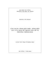 ỨNG DỤNG TÍNH ĐƠN ĐIỆU, TÍNH LIÊNTỤC CỦA HÀM SỐ TRONG DÃY SỐ VÀPHƯƠNG TRÌNH HÀM  10600689