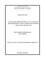XÂY DỰNG HỆ THÓNG HỖ TRỢ TƯ VẤN VÀ ĐĂNG KÝ KHÁM BỆNH TRỰC TUYỂN TẠI BỆNH VIỆN ĐA KHOA TRUNG ƯƠNG QUẢNG NAM