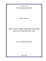 (Luận án tiến sĩ) Kinh tế nông nghiệp Thành phố Hồ Chí Minh trong 30 năm đổi mới (1986  2015)