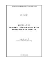 (Luận án tiến sĩ) Quan hệ lợi ích trong phát triển nông nghiệp hữu cơ trên địa bàn Thành phố Hà Nội