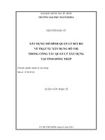 Xây dựng mô hình quản lý rủi ro về trật tự xây dựng đô thị trong công tác quản lý xây dựng tại tỉnh đồng tháp  