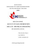 BÁO cáo CUỐI kỳ QUẢN lý cân NẶNG CHO BỆNH NHÂN THỪA cân – béo PHI, SUY DINH DƯỠNG 