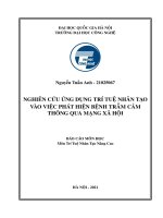 NGHIÊN CỨU ỨNG DỤNG TRÍ TUỆ NHÂN TẠO VÀO VIỆC PHÁT HIỆN BỆNH TRẦM CẢM  THÔNG QUA MẠNG XÃ HỘI