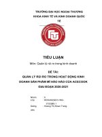 TIỂU LUẬN môn quản lý rủi ro trong kinh doanh đề tài QUẢN lý rủi RO TRONG HOẠT ĐỘNG KINH DOANH sản PHẨM mì hảo hảo của ACECOOK GIAI đoạn 2020 2021 