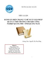 TIỂU LUẬN ĐÁNH GIÁ HIỆN TRẠNG và đề XUẤT GIẢI PHÁP QUẢN lý môi TRƯỜNG CHO KHU CÔNG NGHIỆP QUẢNG PHÚ  TỈNH QUẢNG NGÃI 