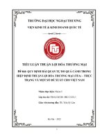 TIỂU LUẬN THUẬN lợi hóa THƯƠNG mại đề tài QUY ĐỊNH hải QUAN tự DO QUÁ CẢNH TRONG HIỆP ĐỊNH THUẬN lợi hóa THƯƠNG mại (TFA) – THỰC TRẠNG và một số đề XUẤT CHO VIỆT NAM
