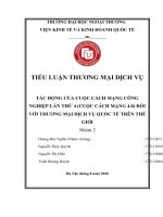 TIỂU LUẬN THƯƠNG mại DỊCH vụ tác ĐỘNG của CUỘC CÁCH MẠNG CÔNG NGHIỆP lần THỨ 4 (CUỘC CÁCH MẠNG 4 0) đối với THƯƠNG mại DỊCH vụ QUỐC tế TRÊN THẾ GIỚI 