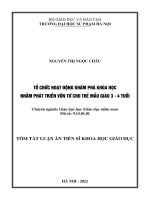 Tóm tắt luận án tiếng viêt: Tổ chức hoạt động khám phá khoa học nhằm phát triển vốn từ cho trẻ mẫu giáo 3  4 tuổi.