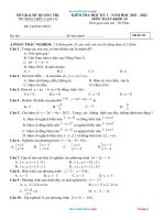 Đề Kiểm Tra HK1 Toán 10 THPT Cam Lộ Quảng Trị 2021-2022 Có Đáp Án