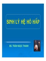 Bài giảng Sinh lý học: Sinh lý hệ hô hấp - BS. Trần Ngọc Thanh