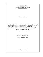 quản lý hoạt động kiểm tra đánh giá kết quả học tập của học sinh ở các trường thcs thành phố quảng ngãi tỉnh quảng ngãi