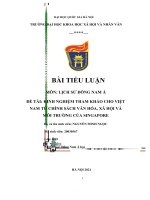 TIỂU LUẬN môn LỊCH sử ĐÔNG NAM á đề tài KINH NGHIỆM THAM KHẢO CHO VIỆT NAM từ CHÍNH SÁCH văn hóa, xã hội và môi TRƯỜNG của SINGAPORE 