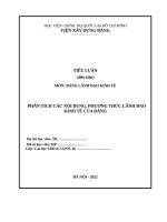 Tiểu luận môn đảng lãnh đạo kinh tế, phân tích các nội dung, phương thức lãnh đạo kinh tế của đảng