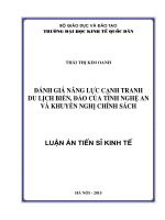 (Luận án tiến sĩ) Đánh giá năng lực cạnh tranh du lịch biển, đảo của tỉnh Nghệ An và khuyến nghị chính sách
