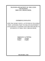 (SKKN 2022) Applying some useful activities in teaching post- reading part to create excitement and enhance learning english for grade - 10 students at Trieu son 4 high school